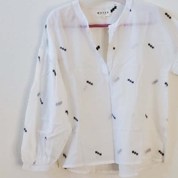 Woven by Synergy White Blouse Drop-Shoulders Size Small - Picture 4 of 9